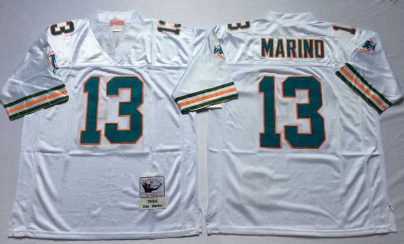 Dolphins 13 Dan Marino White M&N Throwback Jersey